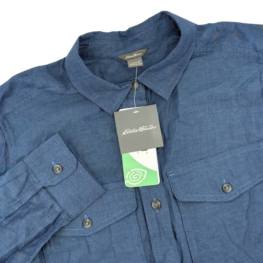 Eddie Bauer Fremont Flannel Shirt Button Up Medindigo Blue Women's Small‎ NEW